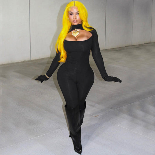 Clothing Autumn Cutout Finger Stall Slim Color Jumpsuit
