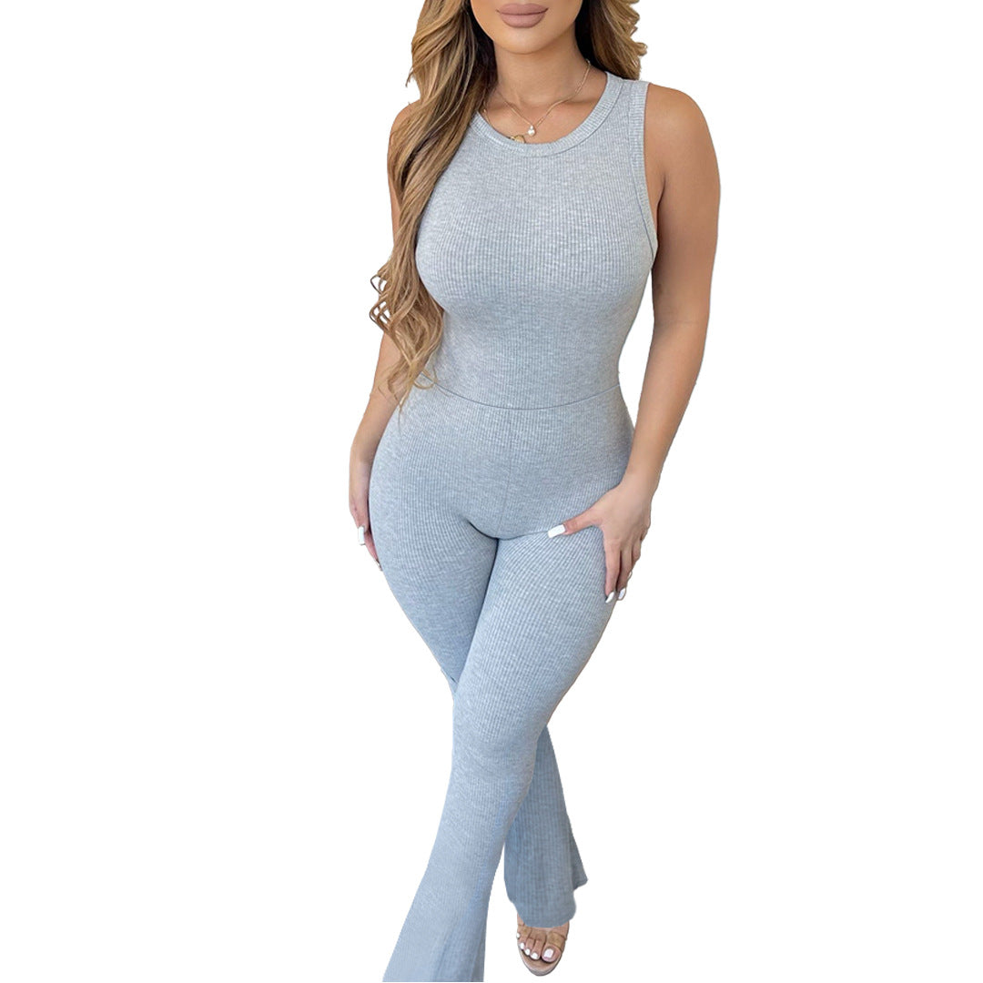 Clothing Comfortable Sleeveless Zipper Slim Fit High Waist Micro Pull Jumpsuit