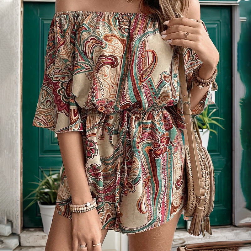 Print Shorts Summer Off Shoulder Jumpsuit