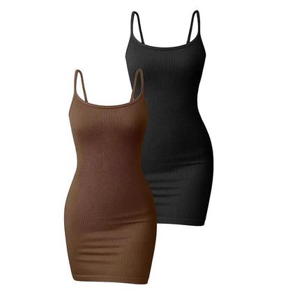 Clothing Dress Rib Sleeveless Tight Braces Coat Dress