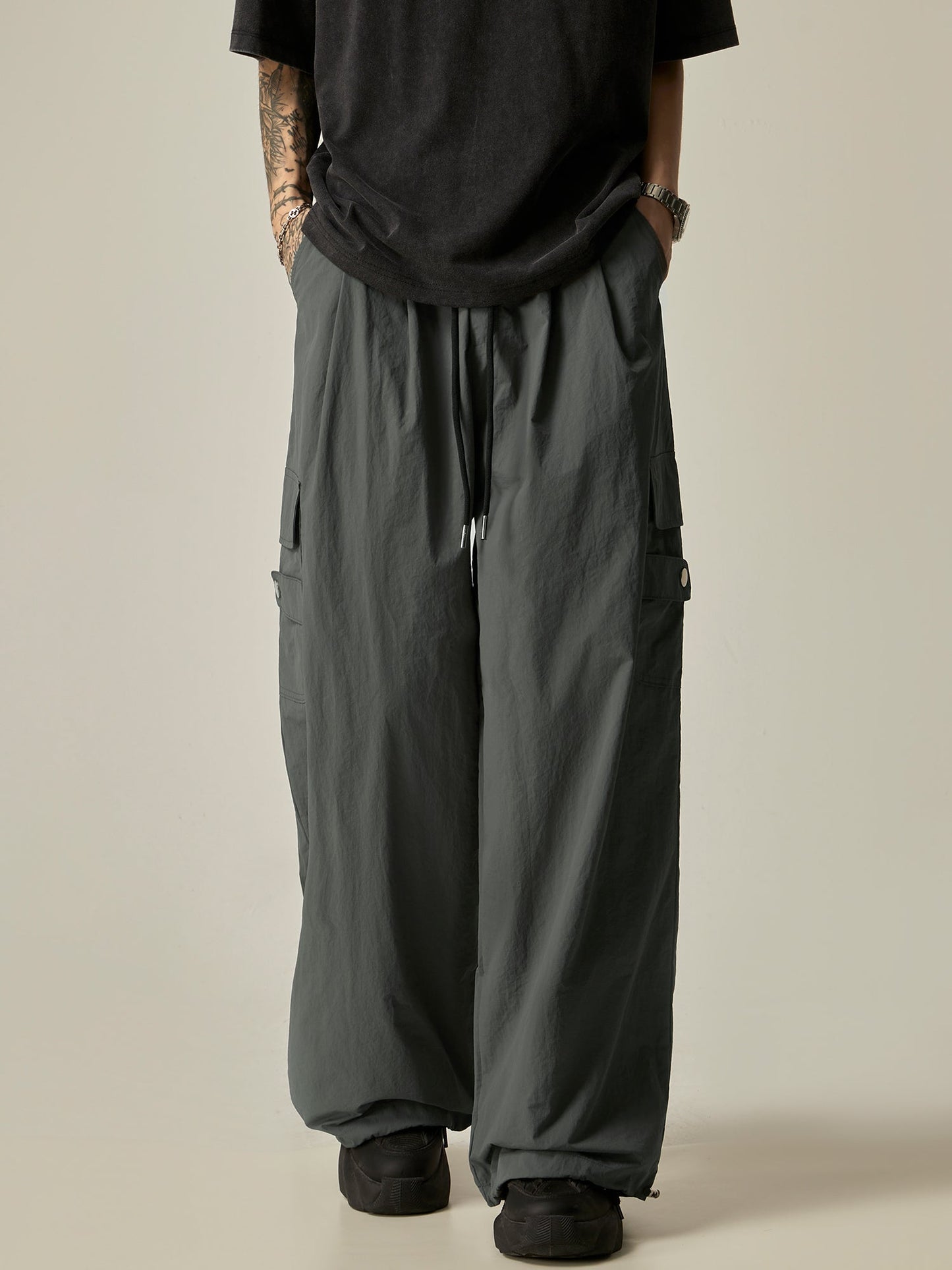 Charcoal Wide Leg Utility Pants