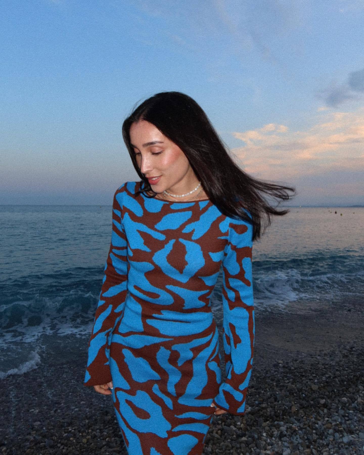 Autumn Winter Clothing Autumn Crew Neck Bell Sleeve Vertical Sesame Bottom Jacquard Slim Maxi Dress