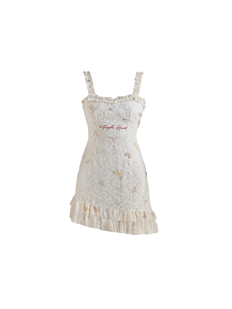 -inspired Lace Mini Dress With Ruffle Trim