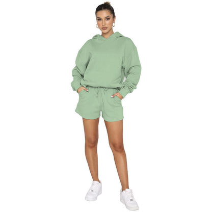 Autumn Winter Color Pullover Hooded Long Sleeves Sweaters Clothing Shorts Suit
