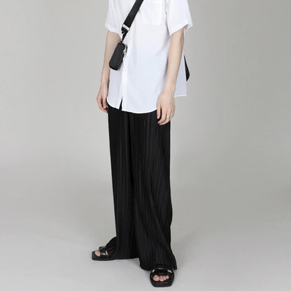 Ice Silk Pleated Wide-leg Pants With Draped Floor-length Design