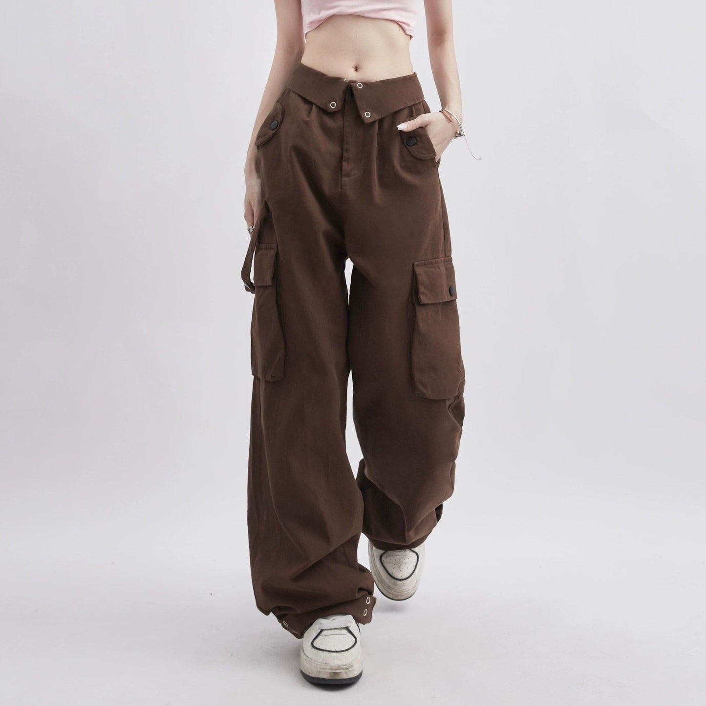 Rayohopp Ultra Wide-leg Cargo Pants - High-waisted Balloon Trousers With Multi-pocket Design (multiple Colors)