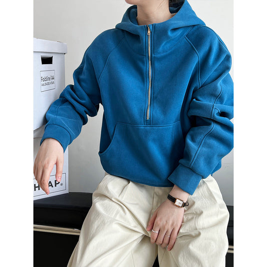 Idle Half Zipper Hooded Sweatshirt for Autumn Design Blouse Coat