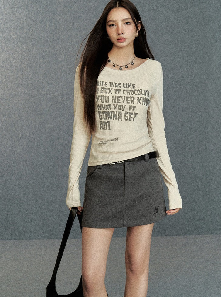 Inspirational Quote Ribbed Long Sleeve Tee: Fitted Graphic T-shirt