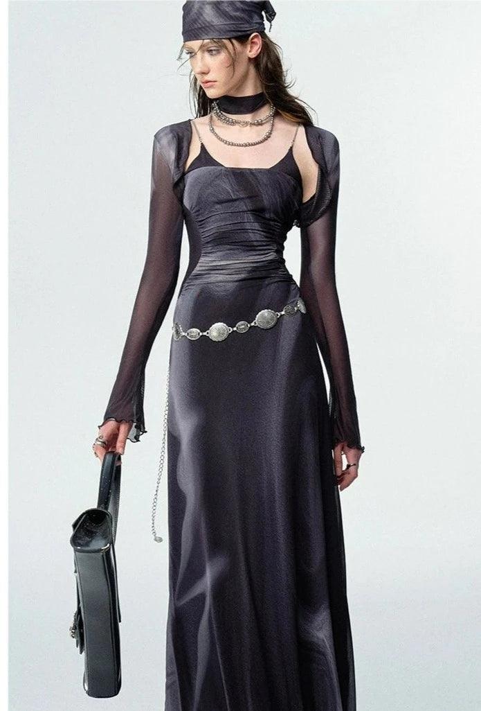 Of Akiva Satin Maxi Dress - Spaghetti Strap A-line Evening Gown With Ruched Waist Detail