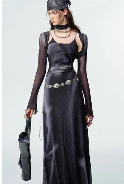 Of Akiva Satin Maxi Dress - Spaghetti Strap A-line Evening Gown With Ruched Waist Detail