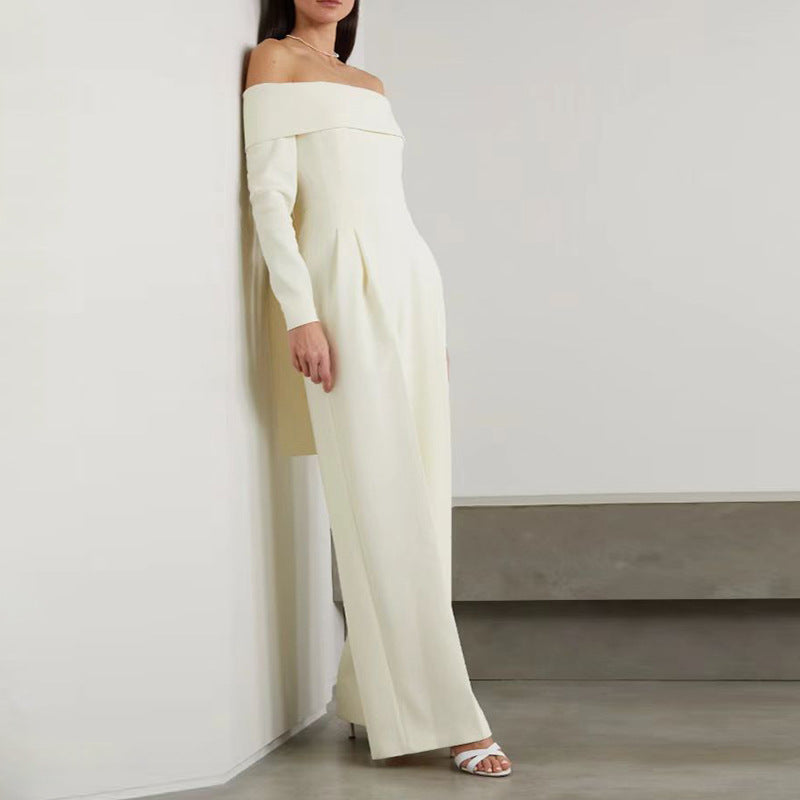 Summer Goddess Off Neck Jumpsuit Socialite High Waist Slimming Drape Wide Leg Trousers