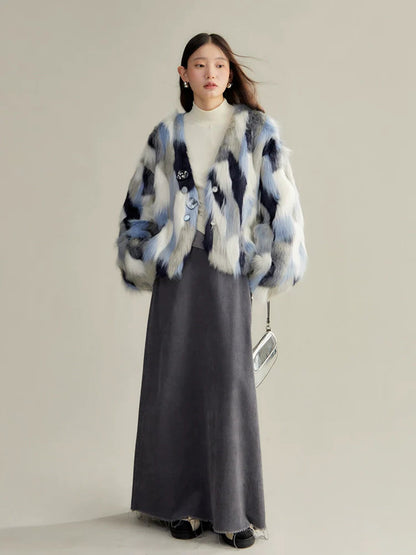 Multi-colored Faux Fur Statement Coat