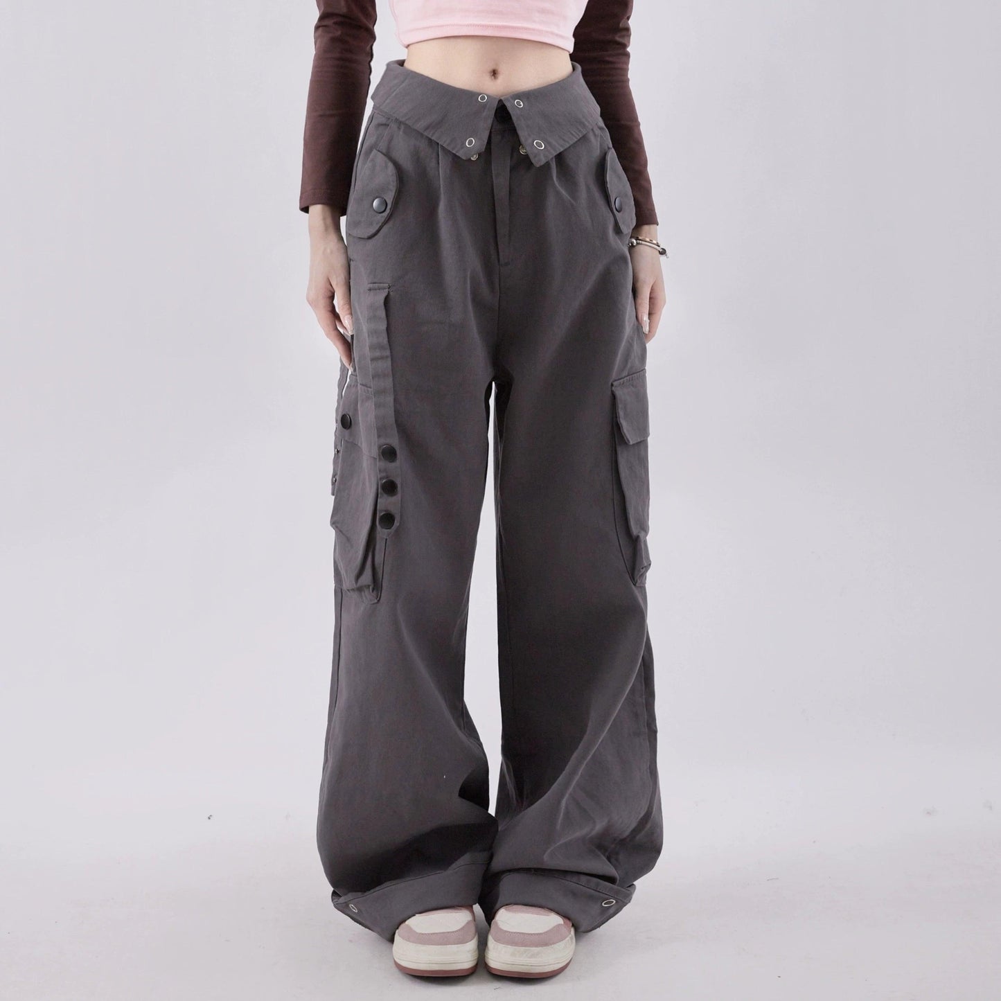 Rayohopp Ultra Wide-leg Cargo Pants - High-waisted Balloon Trousers With Multi-pocket Design (multiple Colors)