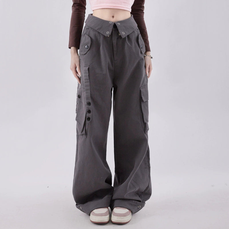 Rayohopp Ultra Wide-leg Cargo Pants - High-waisted Balloon Trousers With Multi-pocket Design (multiple Colors)