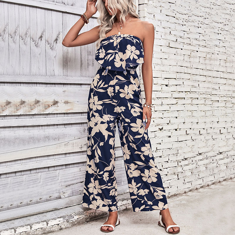 Summer Clothing Printed Tight Red Jumpsuit