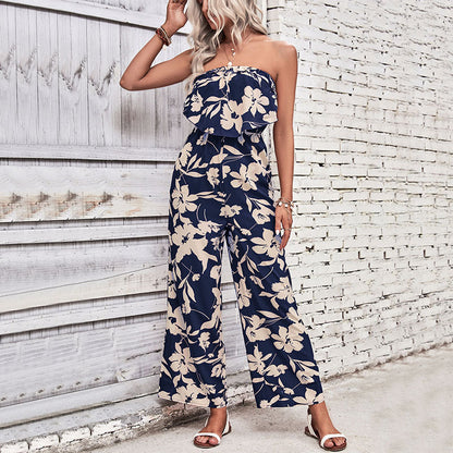 Summer Clothing Printed Tight Red Jumpsuit