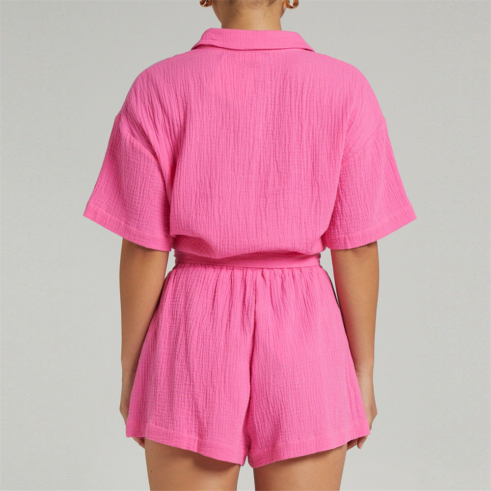 Color Shirt Outfit Loose Short Sleeves Single Breasted Clothing Spring Summer Shorts Two Piece Set