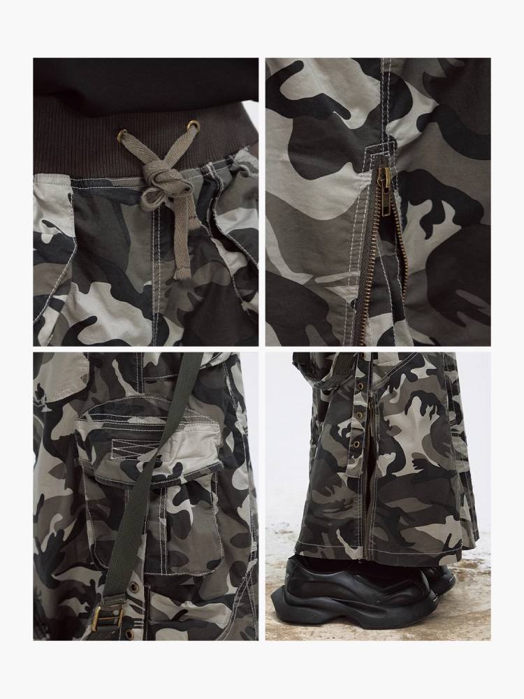 Camouflage Wide-leg Cargo Skirt