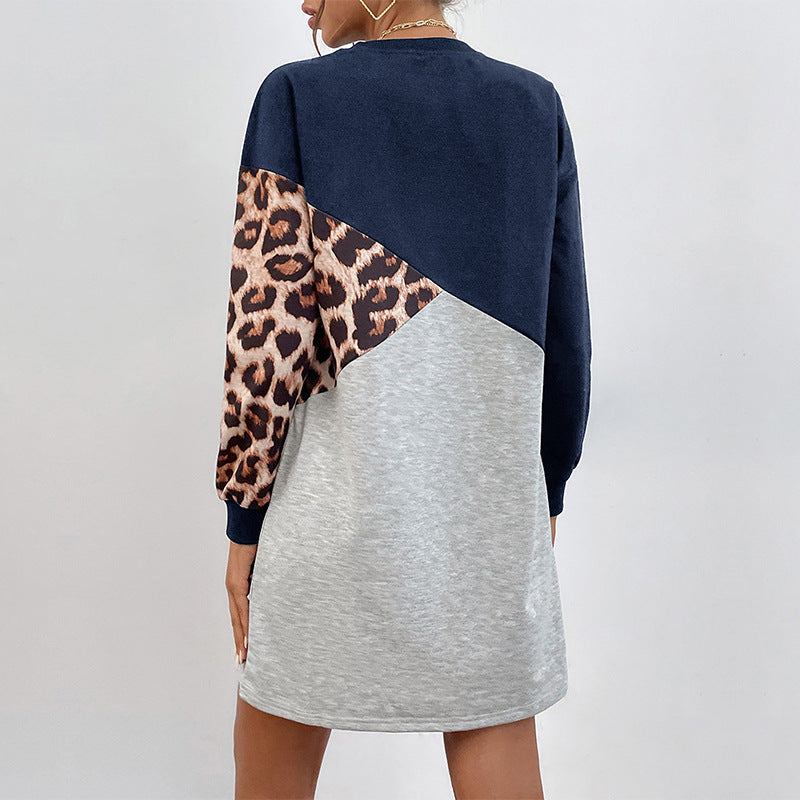 Autumn Wear Long Sleeve Leopard Print Sweater Dress