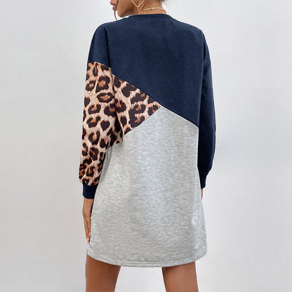 Autumn Wear Long Sleeve Leopard Print Sweater Dress