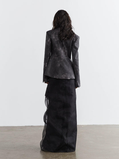 Jnylon Studio Two-piece Maxi Skirt Set - Black Sheer Overlay Dress With Underskirt