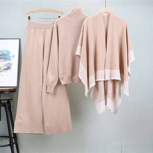 Khaki – Loose Knit Sweater Three Piece Set