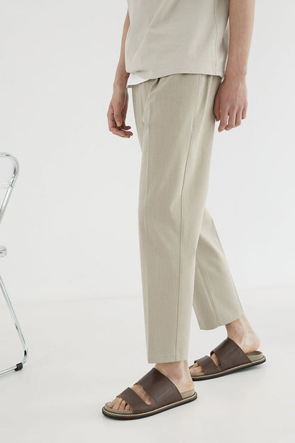 Elastic Waist Wide-leg Cropped Pants