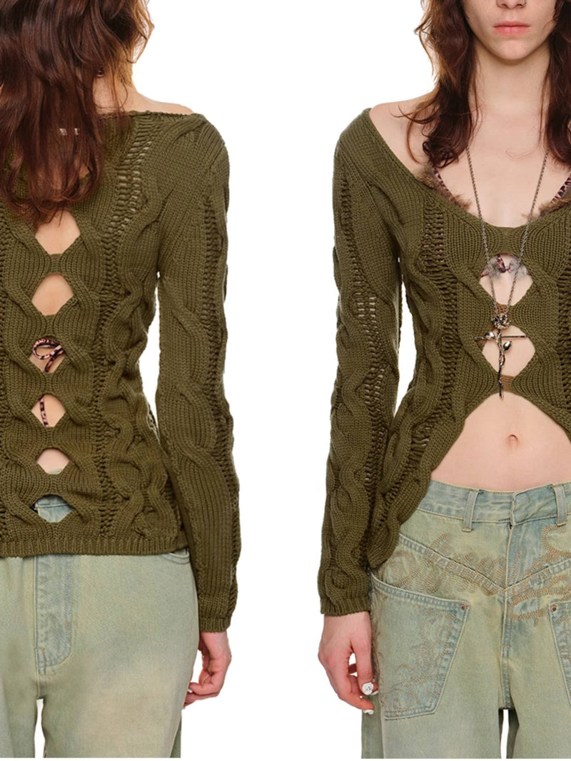 Slim Distressed Cable Knit Sweater
