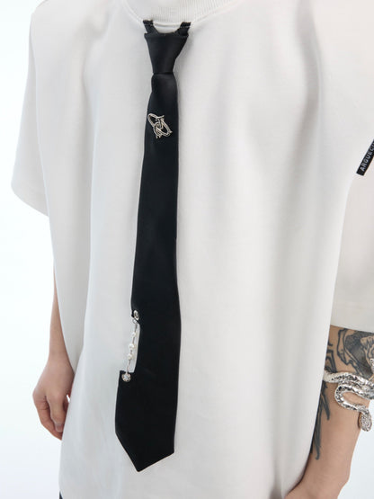 White Oversized T-shirt Black Tie