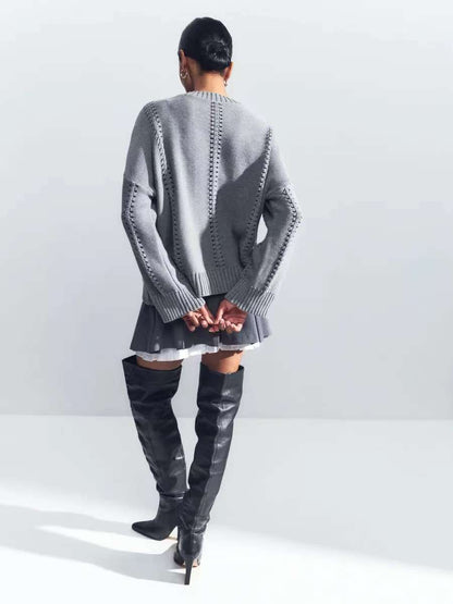 Hollow Knit Crewneck Sweater