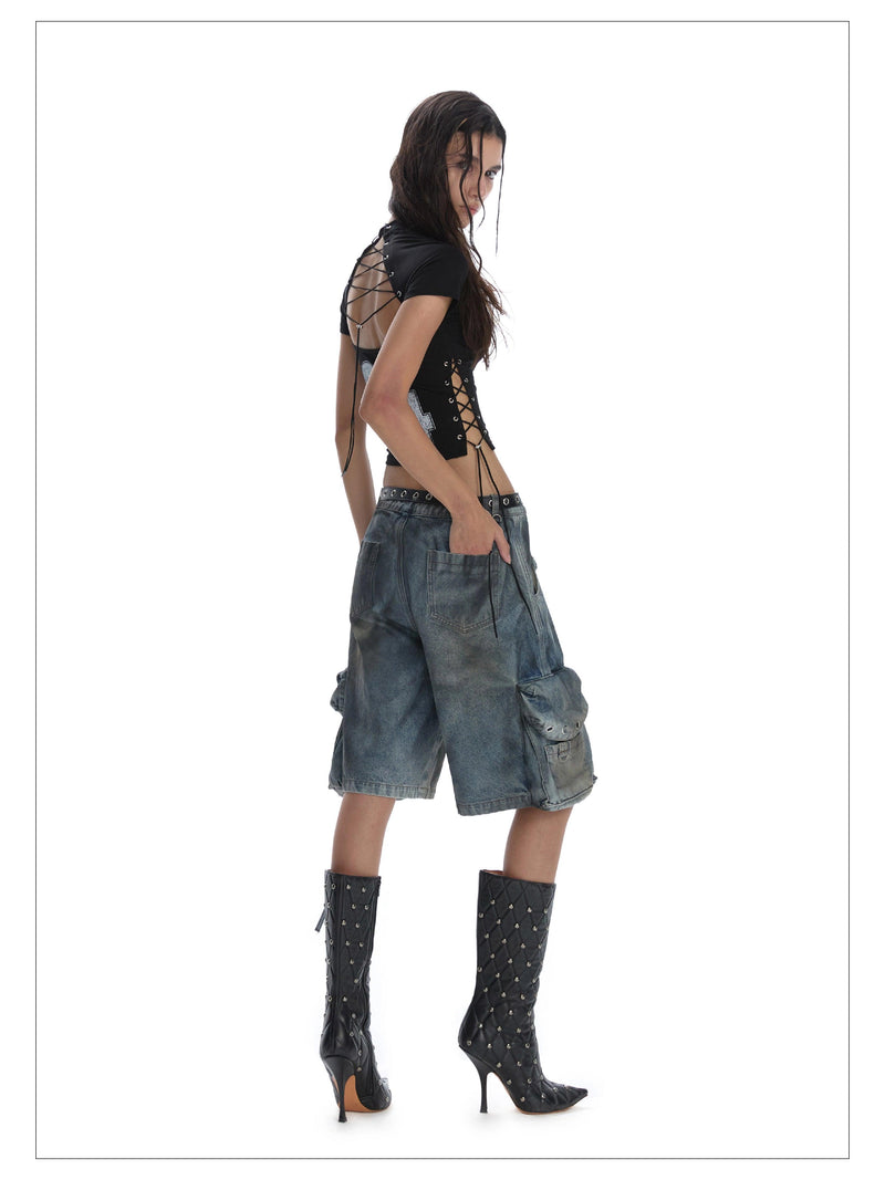 24ans Lace-up Graphic Crop Top - Short Sleeve Side-tie T-shirt