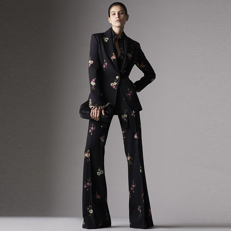 Goods Star Printed Suit Flared Pants Suit Two Piece Suit