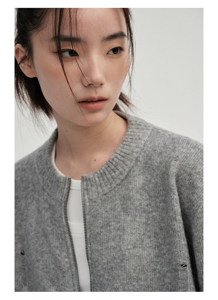 Irregular Distressed Open-knit Cardigan/vest