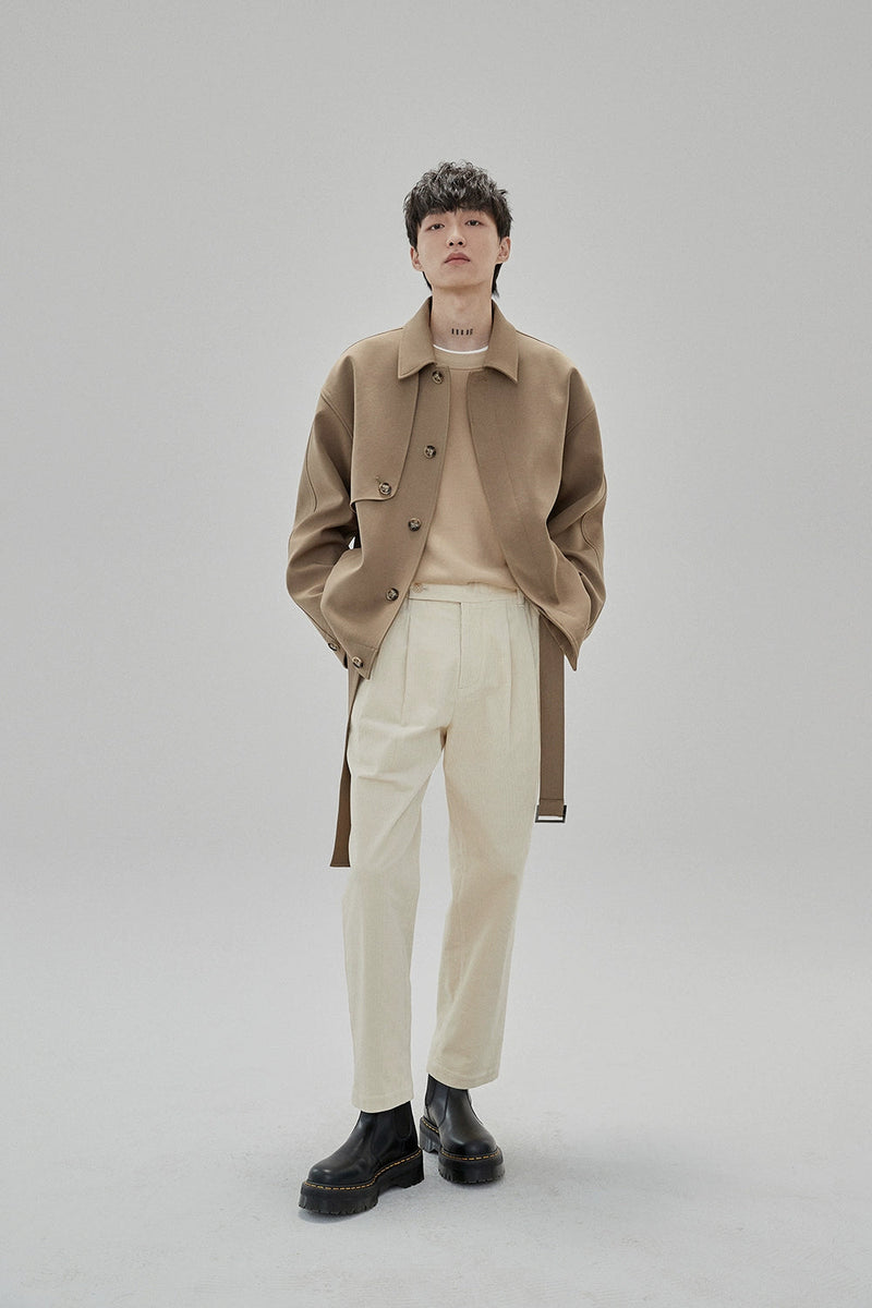 Wide Waist Tab Double-pleated Relaxed Cropped Pants