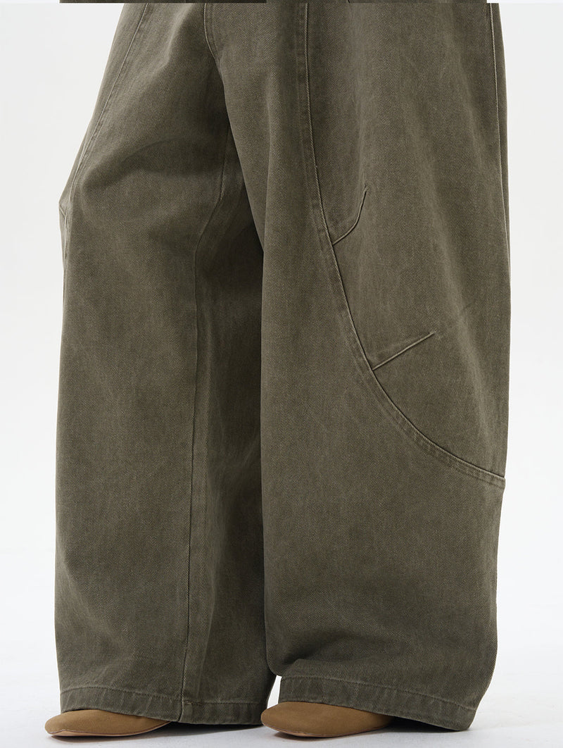 Olive Wide-leg Cargo Chain Pants
