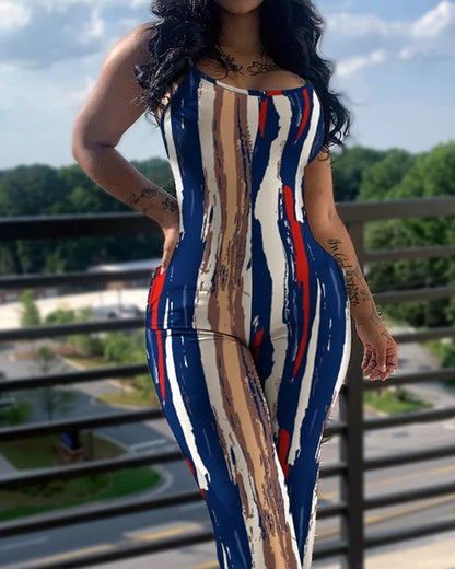 Spring Summer Clothing Printed Color Suspender Jumpsuit