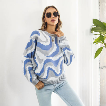 Tie Dyed Brocade Sweater Loose Autumn Winter Long-sleeved Knitwear Sweater