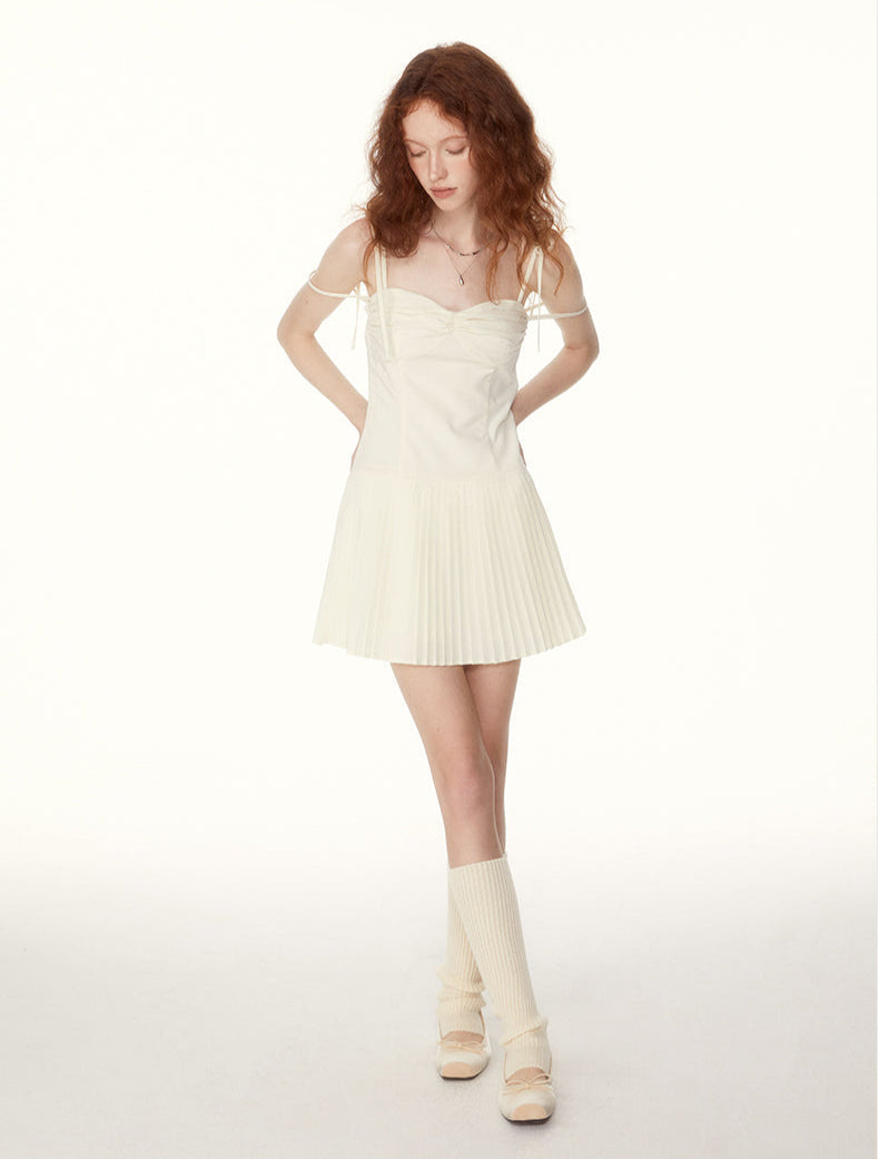 Tie-strap Pleated Mini Dress