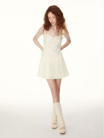 Tie-strap Pleated Mini Dress