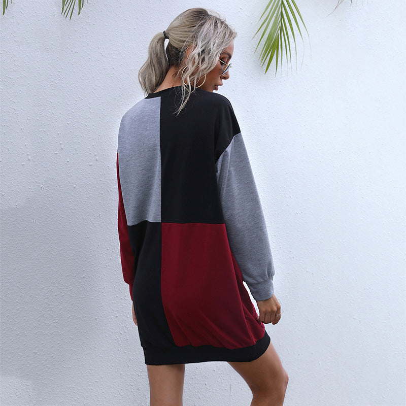 Autumn Clothing Long Sleeve Color Matching Sweater Dress