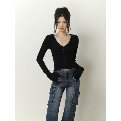 V-neck Long Sleeve Knit Cardigan