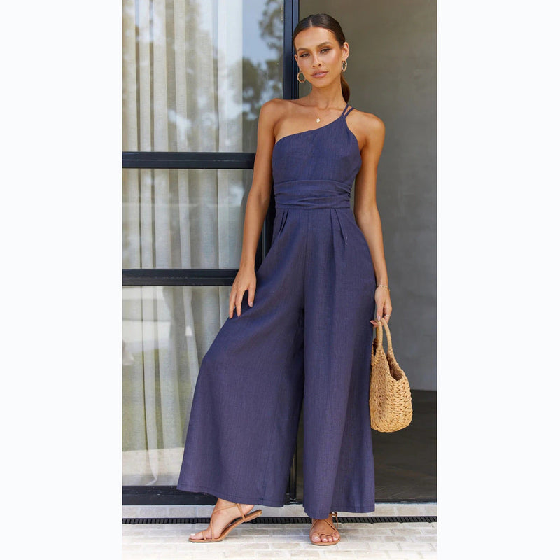 Spring Summer Color Loose Wide-leg Cotton Linen Jumpsuit