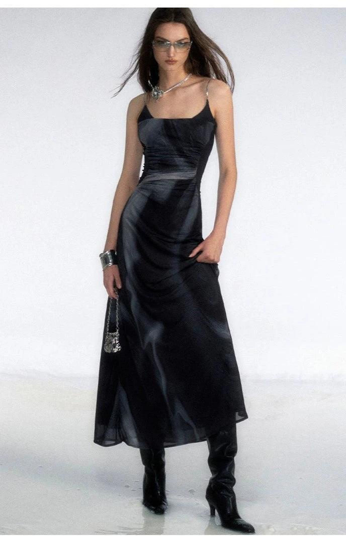 Of Akiva Satin Maxi Dress - Spaghetti Strap A-line Evening Gown With Ruched Waist Detail