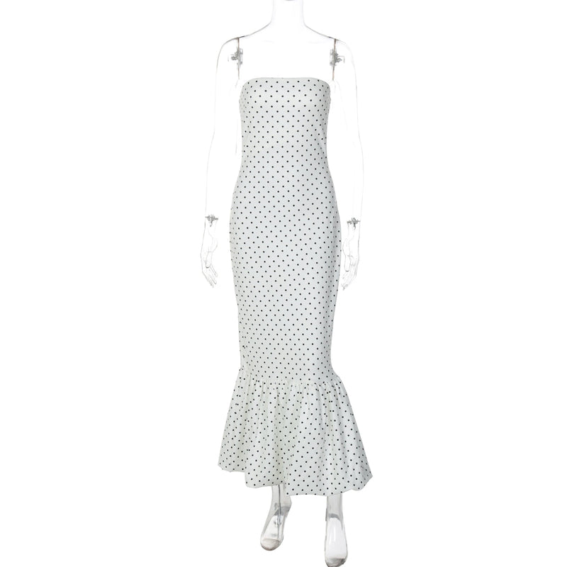 Azaria Polka Dot Strapless Midi Dress