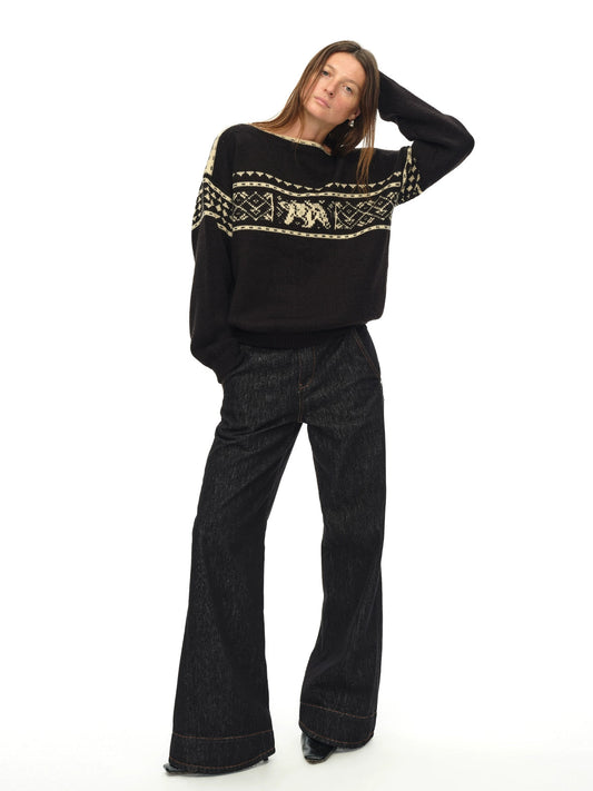 Black Off-shoulder Loose Sweater