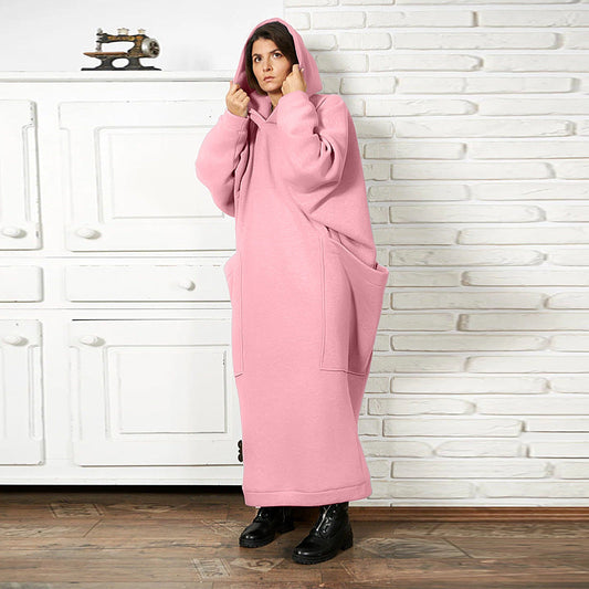 Clothing Lengthened Sweater Autumn Winter Pocket Hooded Sweater Dress