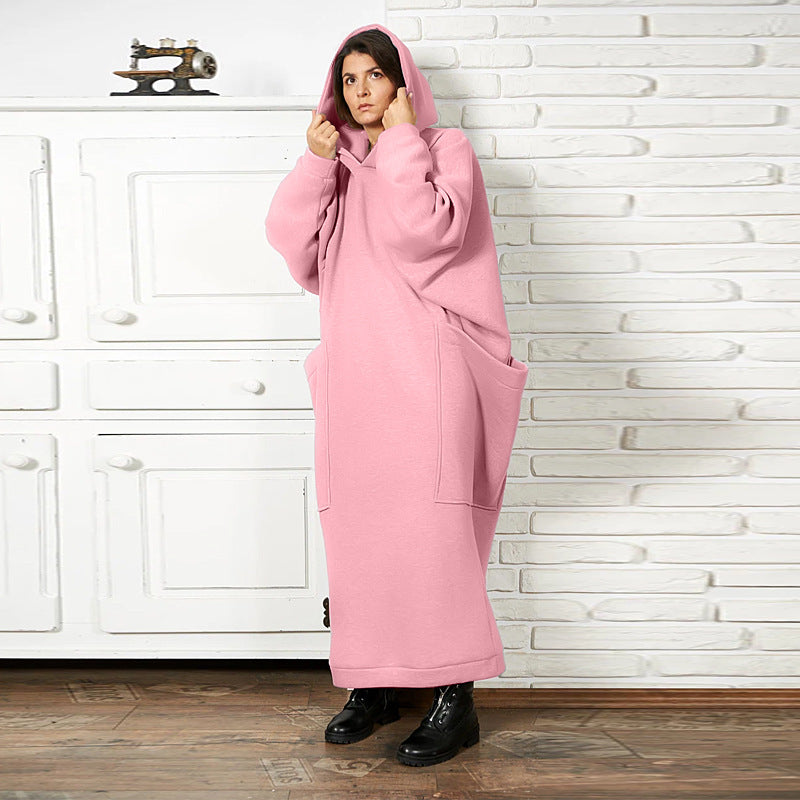 Clothing Lengthened Sweater Autumn Winter Pocket Hooded Sweater Dress