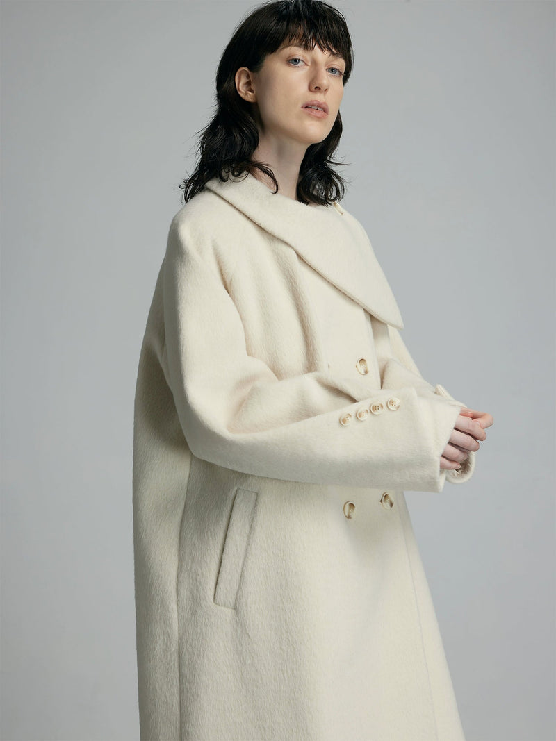 Oversized Cream Wool Winter Coat