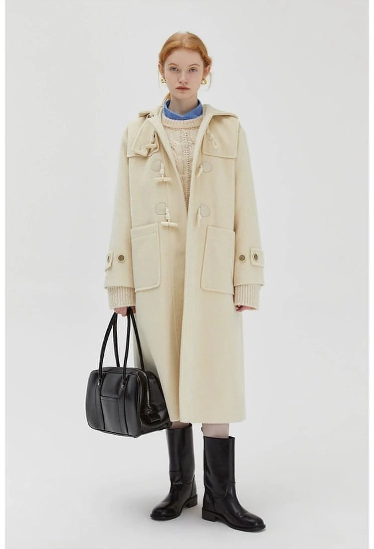 Winter Thicken College Style Hooded Mid-length Melton Wool Coat