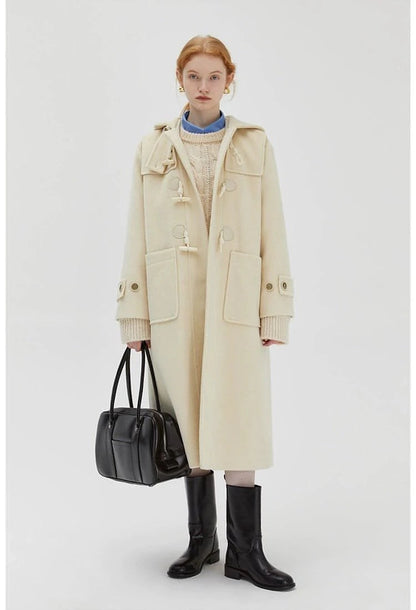 Winter Thicken College Style Hooded Mid-length Melton Wool Coat